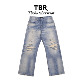 TBR高端线橙赤耳内华达刀割甩漆泼墨a字版 型牛仔裤
