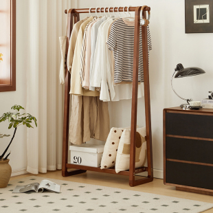 富涤实木衣帽架落地卧室家用挂衣架简易木质衣架房间衣服架子置物