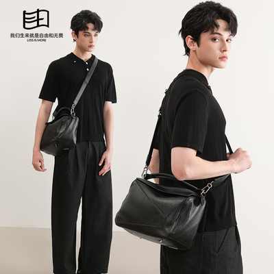 新款真皮斜挎包菱形几何拼接包