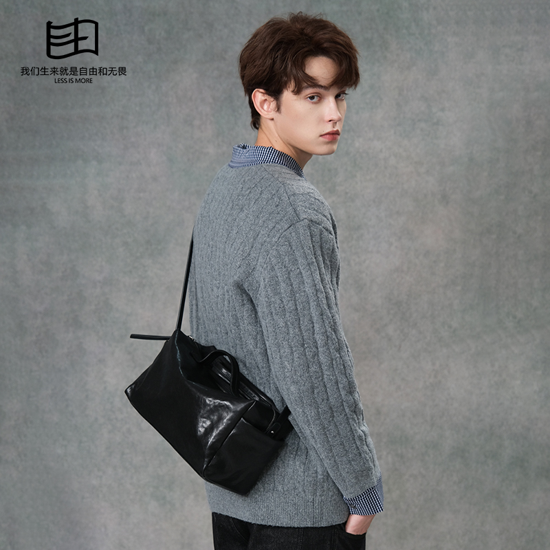 英伦复古邮差包植鞣牛皮斜挎包