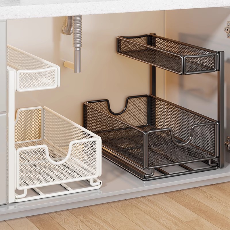 厨房下水槽置物架调料抽拉式水池边多功能收纳橱柜内拉篮分层架子