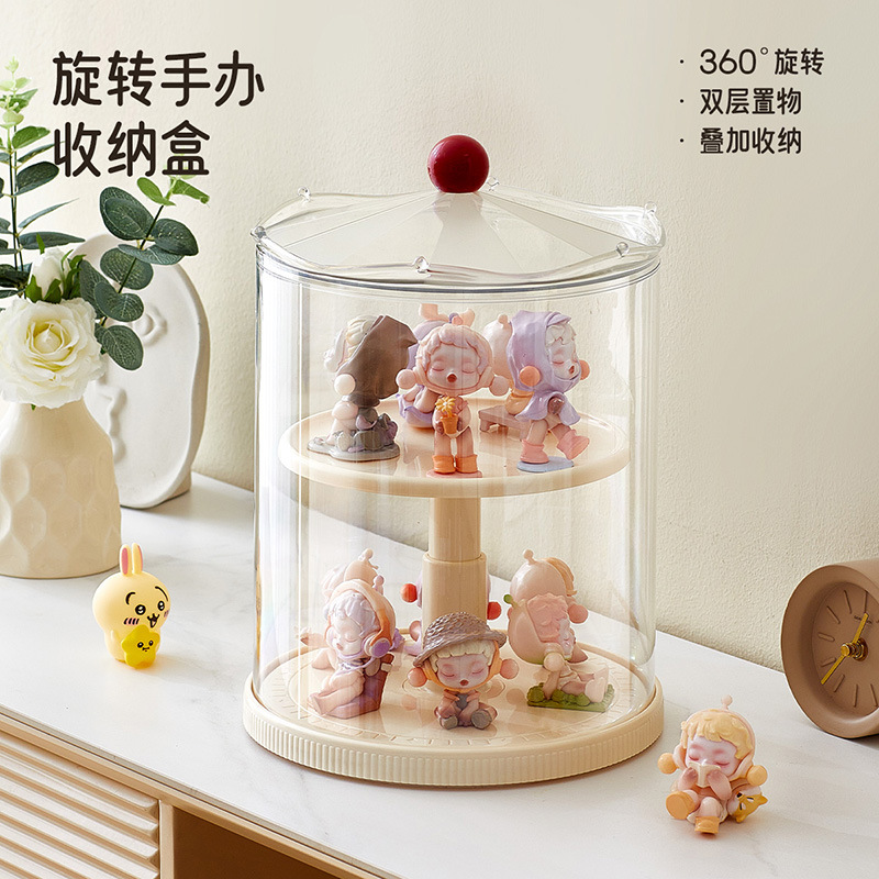 家用盲盒收纳展示架可旋转升降泡泡玛特展示盒透明手办防尘储物盒