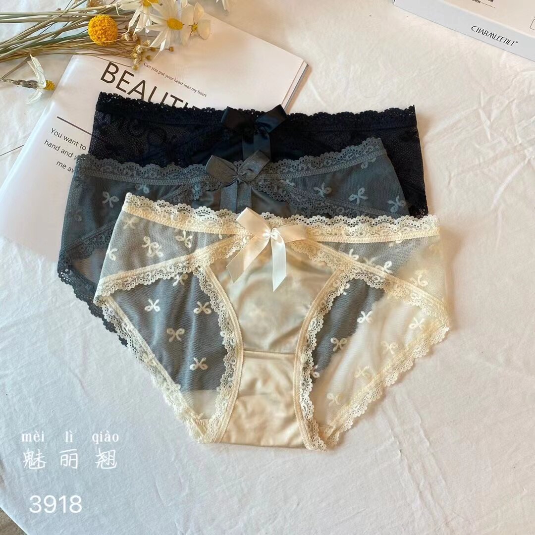 三条装魅丽翘性感蕾丝边内裤女薄款透气舒适无痕低腰三角裤