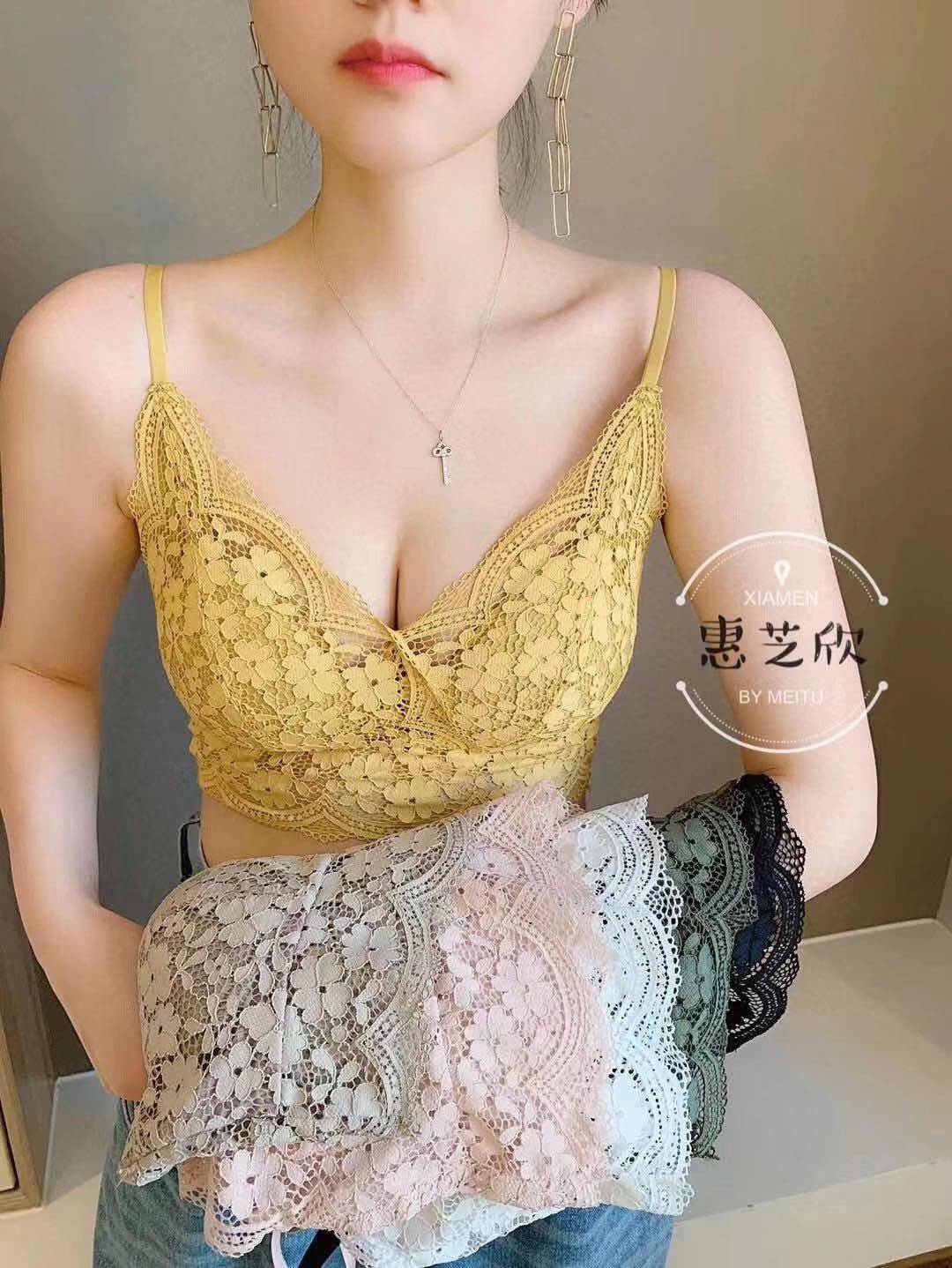 黛美芮2020春新款欧货性感深V蕾丝吊带抹胸打底背心文胸塑性内衣