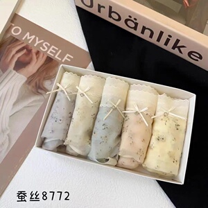 8772薄如蝉翼般柔软细腻五条装蚕丝面膜裤舒适飘飞蕾丝印花三角裤