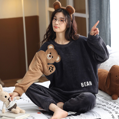 加长版女士珊瑚绒睡衣套装