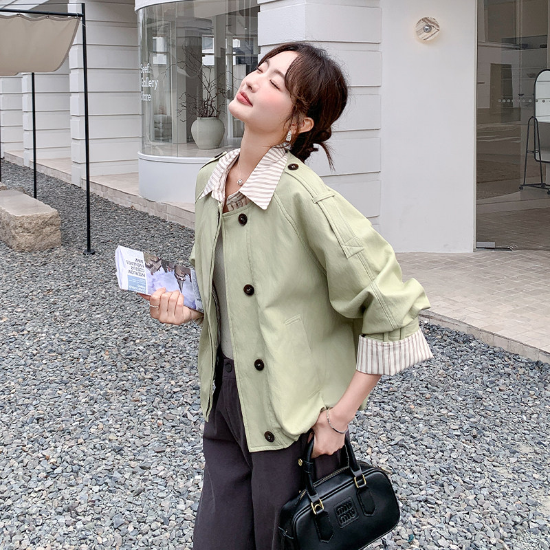 【现货】春季新款衬衫条纹领PU皮黄色外套ZB102-963款-P170-K278，女装皮衣，浙宝102（原188）