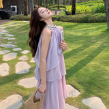 多巴胺粉色露肩上衣套装女夏新款小个子甜美轻薄显瘦半身裙两件套，女装连衣裙，浙宝102（原188）