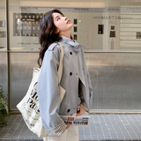 【现货】春季新款格子拼色双排扣风衣外套ZB102-965款-P160-K258，女装风衣，浙宝102（原188）