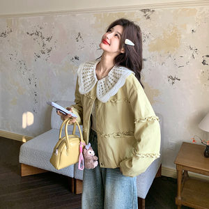 【现货】春季新款黄色PU皮娃娃领皮衣外套ZB102-960款-P160-K258，女装皮衣，浙宝102（原188）