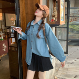 春秋碎花水洗秋季常规长袖衬衫翻领小个子牛仔复古洋气休闲百搭，女装衬衫，浙宝102（原188）