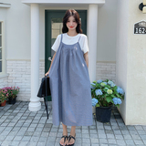 韩版减龄条纹吊带连衣裙T恤套装女2025年夏季新款韩系温柔两件套，女装连衣裙，浙宝102（原188）