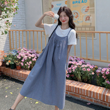 韩版减龄条纹吊带连衣裙T恤套装女2025年夏季新款韩系温柔两件套，女装连衣裙，浙宝102（原188）