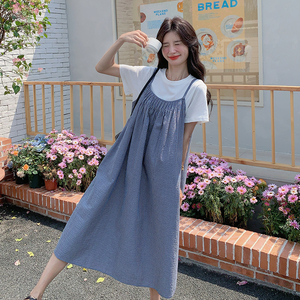 韩版减龄条纹吊带连衣裙T恤套装女2025年夏季新款韩系温柔两件套图片