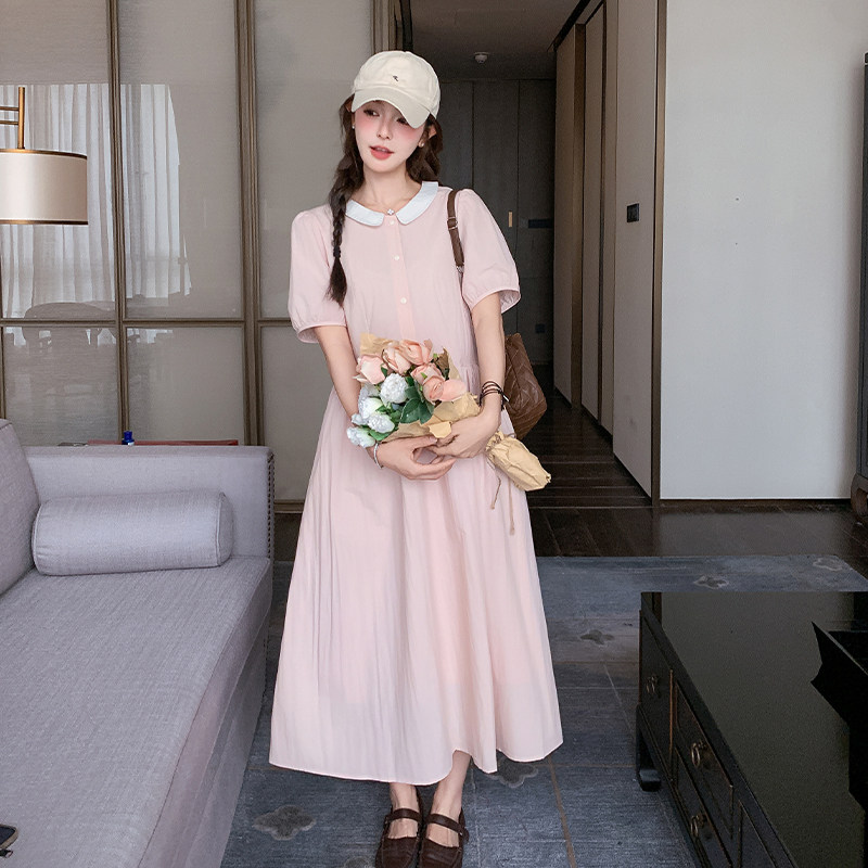 浅粉色减龄少女感翻领连衣裙女2025夏季法式温柔风甜美显瘦A字裙,女装连衣裙,浙宝102（原188）