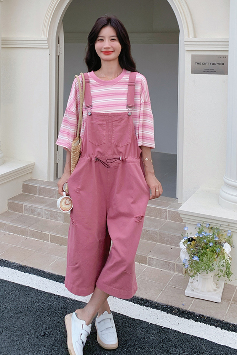 甜酷风美宽松休闲少女活力减龄裤子女2025夏季新款粉色工装背带裤,女装连体裤,浙宝102（原188）