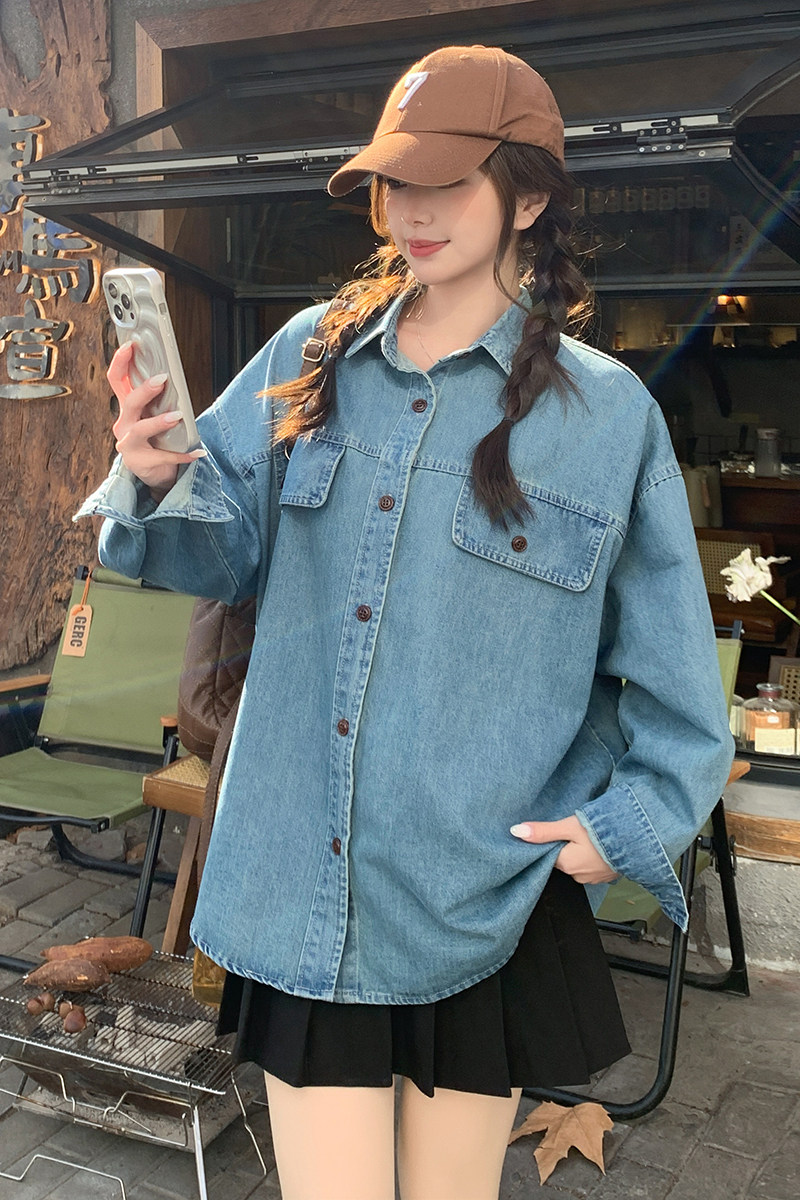 春秋碎花水洗秋季常规长袖衬衫翻领小个子牛仔复古洋气休闲百搭,女装衬衫,浙宝102（原188）