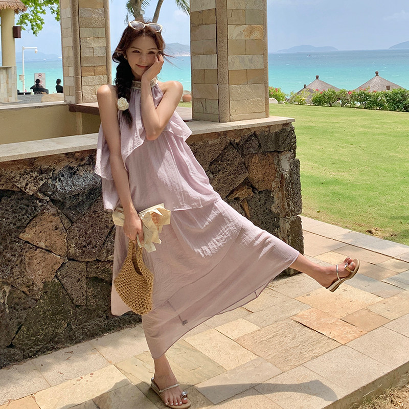多巴胺粉色露肩上衣套装女夏新款小个子甜美轻薄显瘦半身裙两件套,女装连衣裙,浙宝102（原188）