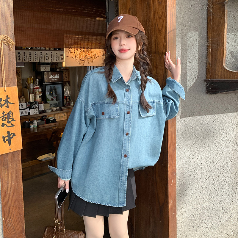 春秋碎花水洗秋季常规长袖衬衫翻领小个子牛仔复古洋气休闲百搭,女装衬衫,浙宝102（原188）