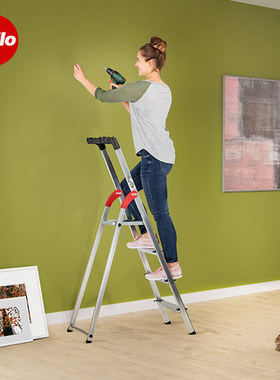 家用梯德国进口Hailo超轻加宽踏板铝合金梯子可折叠多功能 人字梯
