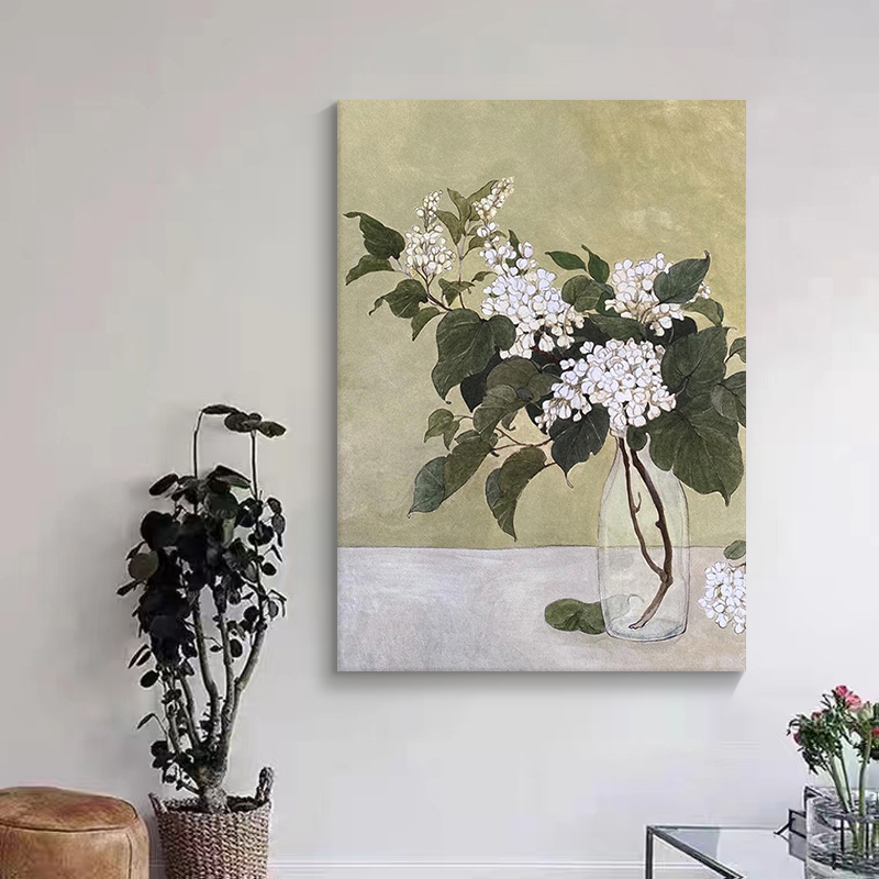 喷绘油画装饰画客厅玄关植物花卉美式欧式古典侘寂风入户走廊挂画图片