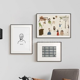 现代北欧简约小众不规则组合装 饰画客厅卧室艺术卡通趣味沙发壁画