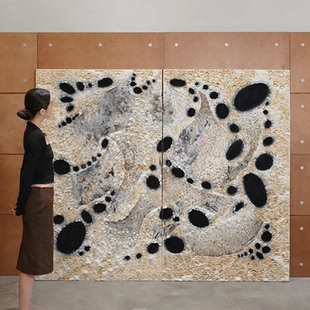 侘寂风黑白抽象小众艺术轻奢客厅装 酒店背景墙高级感挂画 饰画全季