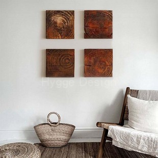 侘寂中古风仿木头客厅装 饰画复古餐厅民宿背景墙小尺寸原生态挂画