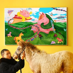 饰画抽象艺术客厅挂画多巴胺餐厅壁画 卡通动漫卧室装 青鬃摇篮