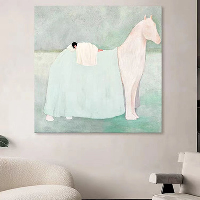 北欧艺术卡通背上的女孩客厅挂画侘寂风小众玄关卧室挂画儿童房画