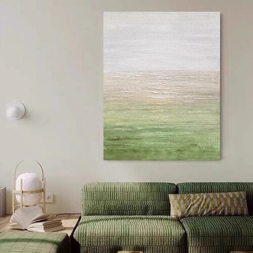 奶油风绿色油画感抽象简约沙发背景墙装饰画小清新艺术高级感挂画