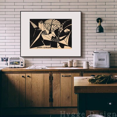现代抽象客厅装饰画中古美式背景墙壁画小众艺术餐厅餐边柜挂画