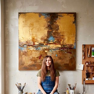 金箔系列简约抽象小众装 轻奢高级感无框挂画 饰画客厅别墅酒店意式