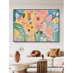 多巴胺奶油风抽象花卉客厅装 马蒂斯卧室沙发背景墙挂壁画 饰画横版