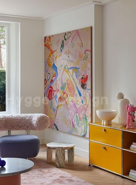 波洛克多巴胺色彩沙发背景墙玄关装饰画法式奶油风大幅落地画挂画