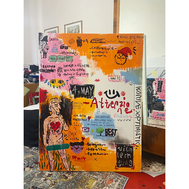 抽象艺术家小众文艺沙发背景墙装饰画高级涂鸦创意玄关挂画落地画