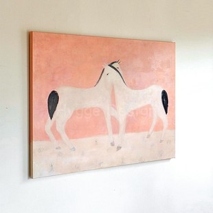 常玉双马新中式 饰画马到成功好寓意卧室玄关高级感挂画 复古客厅装