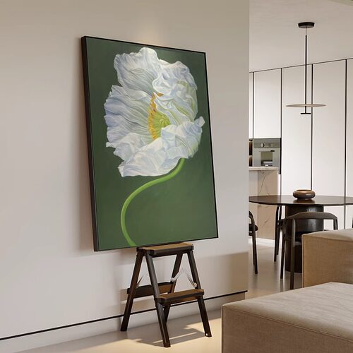 中古风小清新绿色简约虞美人花卉玄关走廊客餐厅高端级感装饰挂画