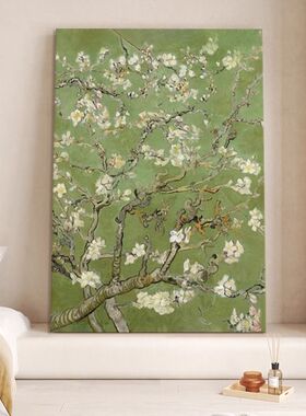 【无框画】高杏花名画清新玄关绿色油画客厅简约肌理装饰挂画竖版