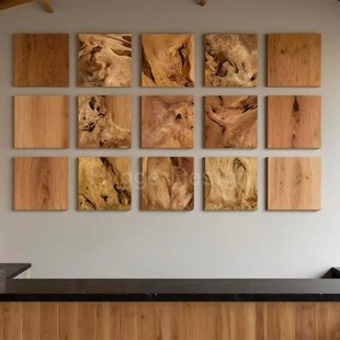 日式 饰画木雕感民宿餐厅酒店咖啡厅创意组合挂画 侘寂原木风客厅装