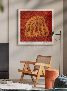 草间弥生南瓜客厅装饰画现代红色原木风餐厅挂画卧室书房柜子摆画