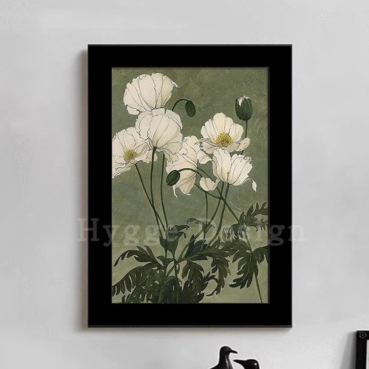 侘寂风日式客厅装饰画高级感卧室餐厅壁画中古白色花卉玄关挂画图片