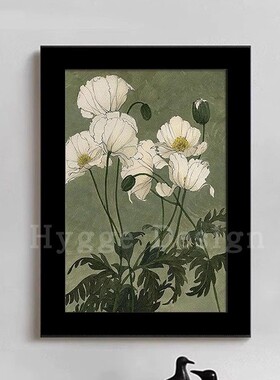 侘寂风日式客厅装饰画高级感卧室餐厅壁画中古白色花卉玄关挂画