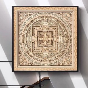 唐卡装 客厅沙发背景墙壁画西藏过道挂画 饰画镇宅聚财坛城心经中式