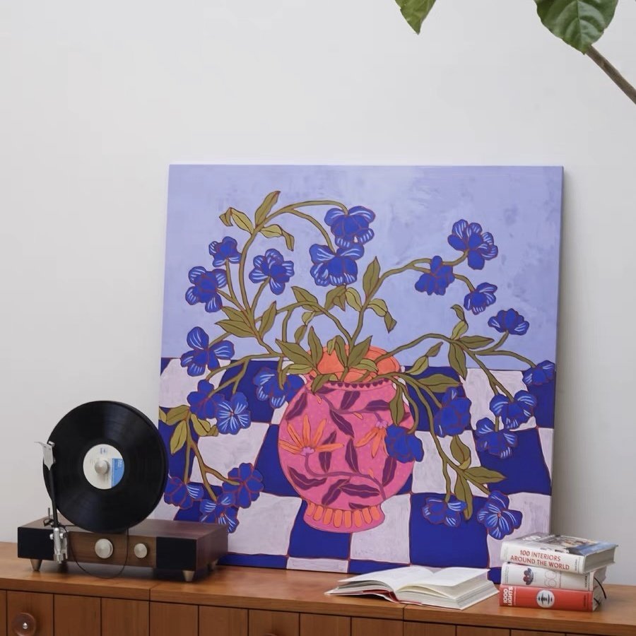 北欧花花世界ins挂画装饰画客餐厅入户玄关沙发背景墙文艺落地画