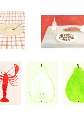 丹麦设计Marina García 梨龙虾法式餐厅插画艺术海报装饰画挂画