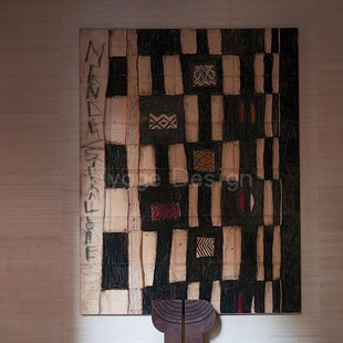 饰画中古酒店民宿挂画小众艺术玄关壁画 侘寂风客厅装 黑壤织纹