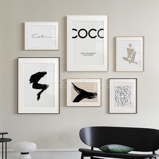 北欧极简原木风莫兰迪小众多联组合挂画抽象线条客厅背景墙装 饰画