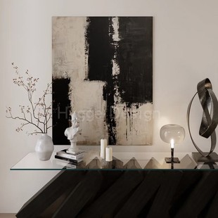 中式 饰画简约中古风小众艺术壁画黑白玄关柜挂画 侘寂风极简客厅装