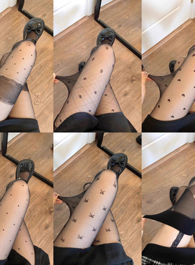 jk日系薄荷曼波绿丝袜薄款情调蕾丝图案网红性感连裤黑色丝袜女